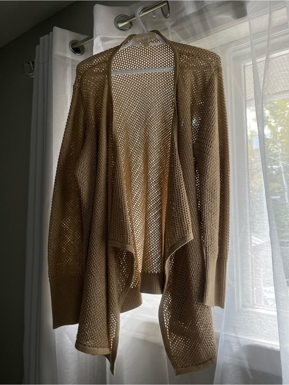 Michael Kors Open-Front Tan Mesh Cardigan